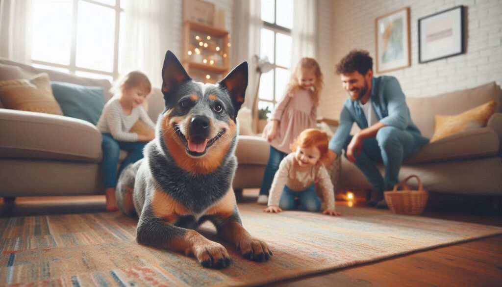 Australian Cattle Dog with familiy and children