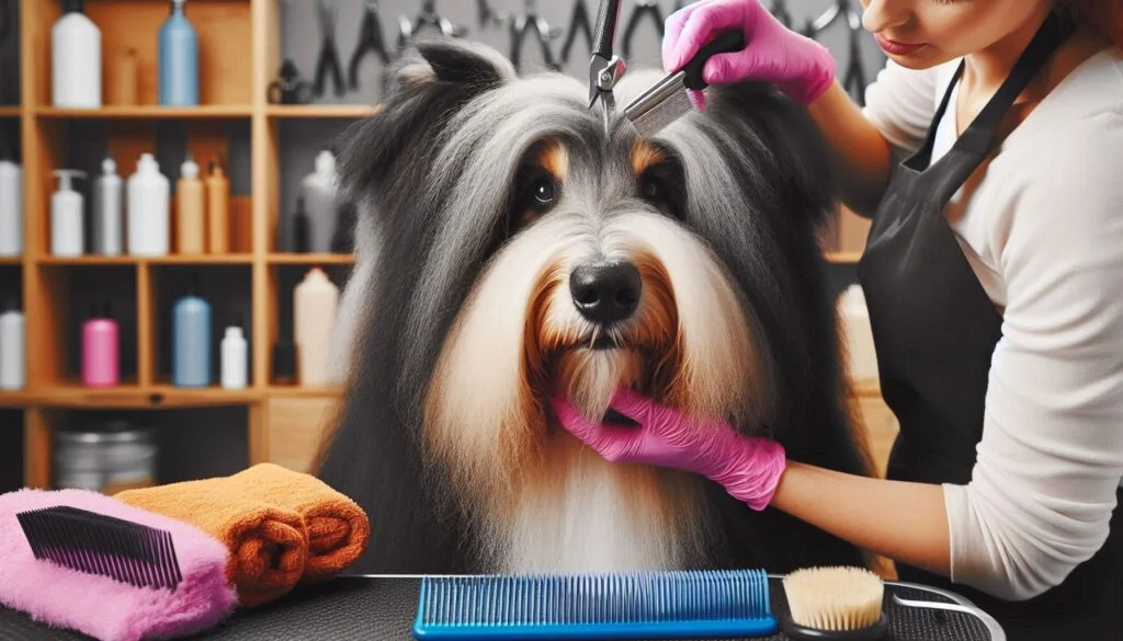 Bearded Collie Dog in the grooming salon